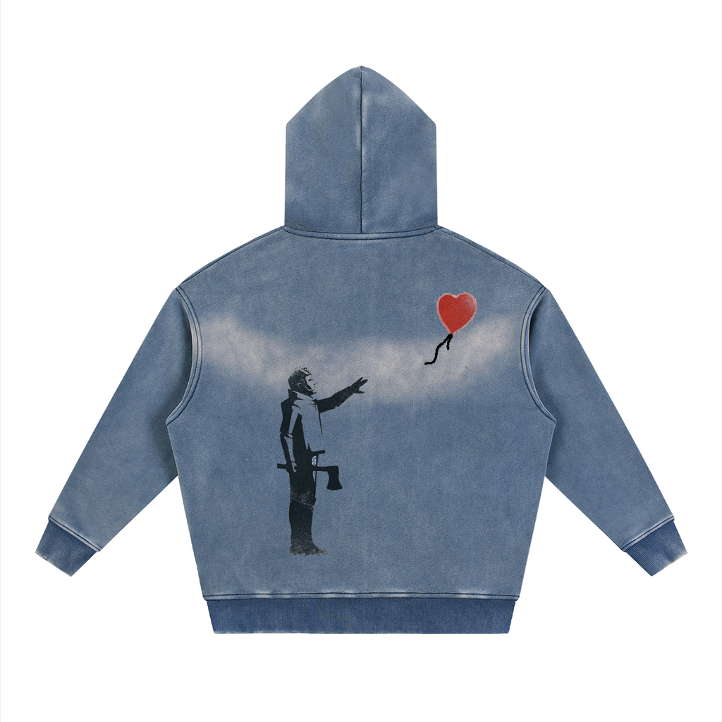 Unlucky Co. “No Heart” Sunfade Two-way Zipper Fleece Hoodie