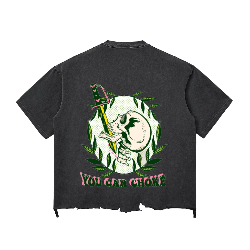 Unlucky Co. “Choke On It” Snow Wash Raw-Hem Boxy T-shirt