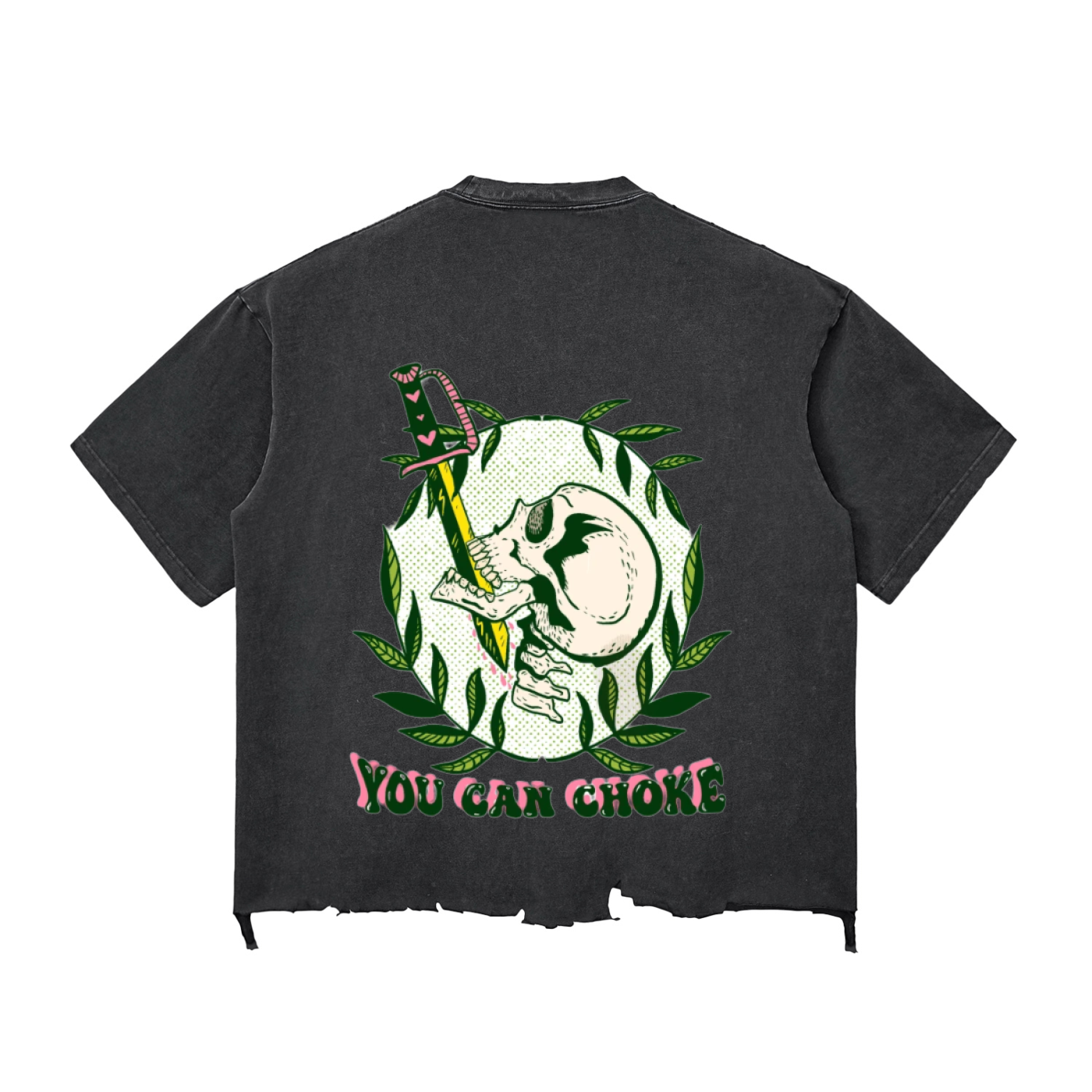 Unlucky Co. “Choke On It” Snow Wash Raw-Hem Boxy T-shirt